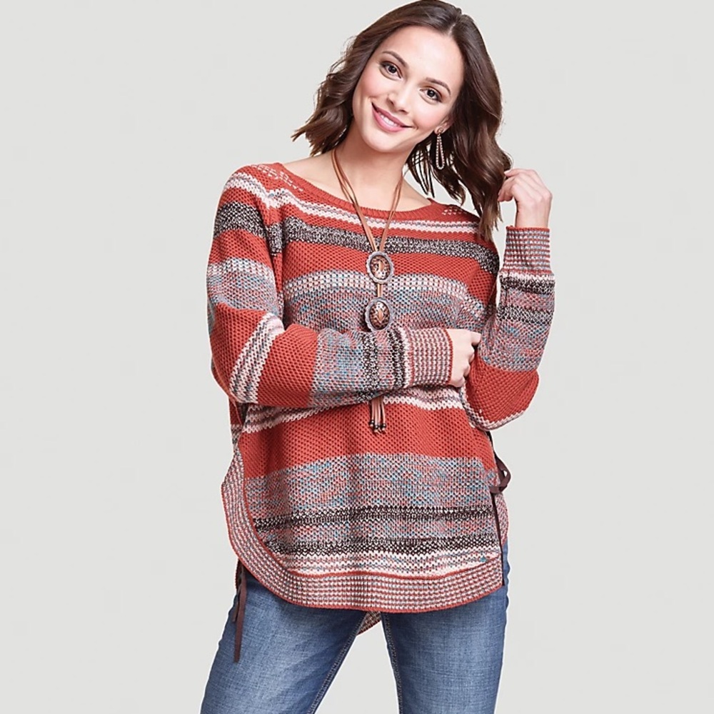 Wrangler Retro Striped Knit Sweater - Rust and Gray